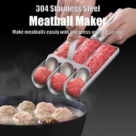 Taoluwin Meatball Maker Tool, Triple Meatball Making Mold, 304 Stainless Steel Meat Baller Spoon, 3-in-1 Kitchen Scoop Ball Maker for Effortless Meatball Shaping