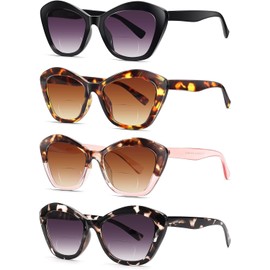 LADEESSE 4 Pack Bifocal Reading Sunglasses for Women Fashion Cateye Sun Readers Outdoor Reading Glasses UV400 +1.25 Protection