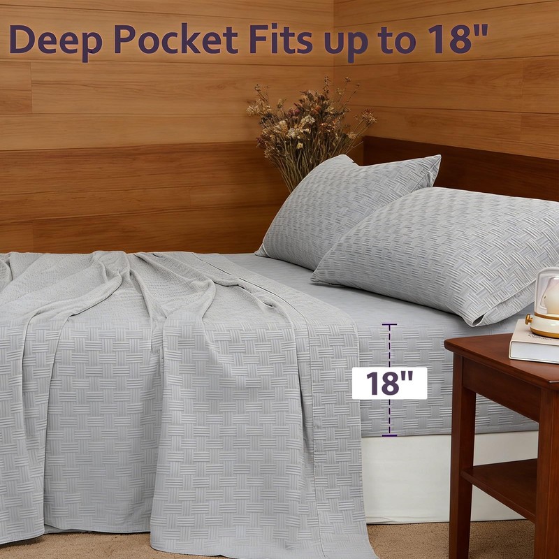 Woven Grid Soft King Size Sheet Set - Comfortable &