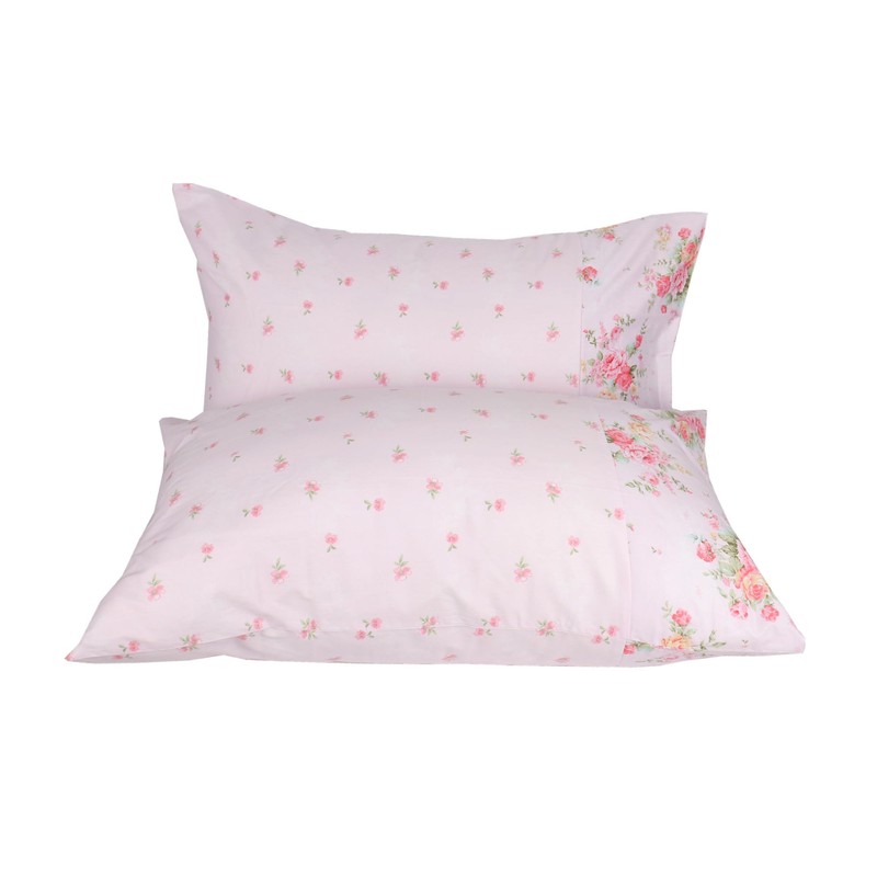 Pink Cotton Pillowcase for Hair and Skin, Floral Printed Pillow