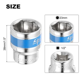 HARFINGTON 3pcs 1/2 Inch Drive 6-Point Socket 23mm CR-V Metric Shallow Socket Electric Wrench Socket for Mechanical Auto Repair, Silver Tone & Blue