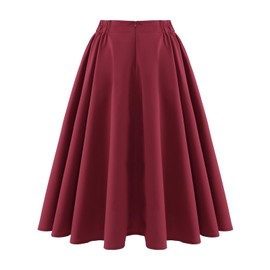 Bbonlinedress Skirt Women's Summer Knee-Length Skirts Vintage Retro Skirt Plate Skirt Basic Versatile Casual High Waist Casual Skirt, burgundy, L