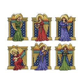 Design Works Crafts Medieval Angels Counted Cross Stitch Ornament Kit, Red, Blue, Green, Gold and More (Mixed)