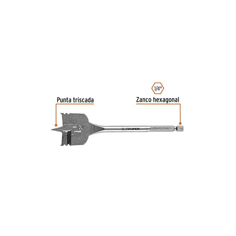 Truper BPT-1-1/2, Broca plana de manita para madera, 1-1/2"