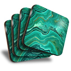 Destination Vinyl ltd Great Coasters (Set of 4) Square - Green Agate Marble Effect Ink Art Drink Glossy Coasters/Tabletop Protection for Any Table Type #21830