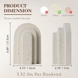Dendrovia Concrete Book Ends Decorative Bookends for Heavy Books-Heavy Duty Book Ends for Shelves-Book Stopper Decorative Bookends for Shelves Cookbooks, Office, Home Decor-Arch Design-2 Pack-Beige