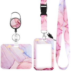 ID Card Holder with Strap, ID Holder Lanyard with Card Case, Key Ring, Extendable for Students, Teachers, Nurses, Bank Card, Keys, Bus Card