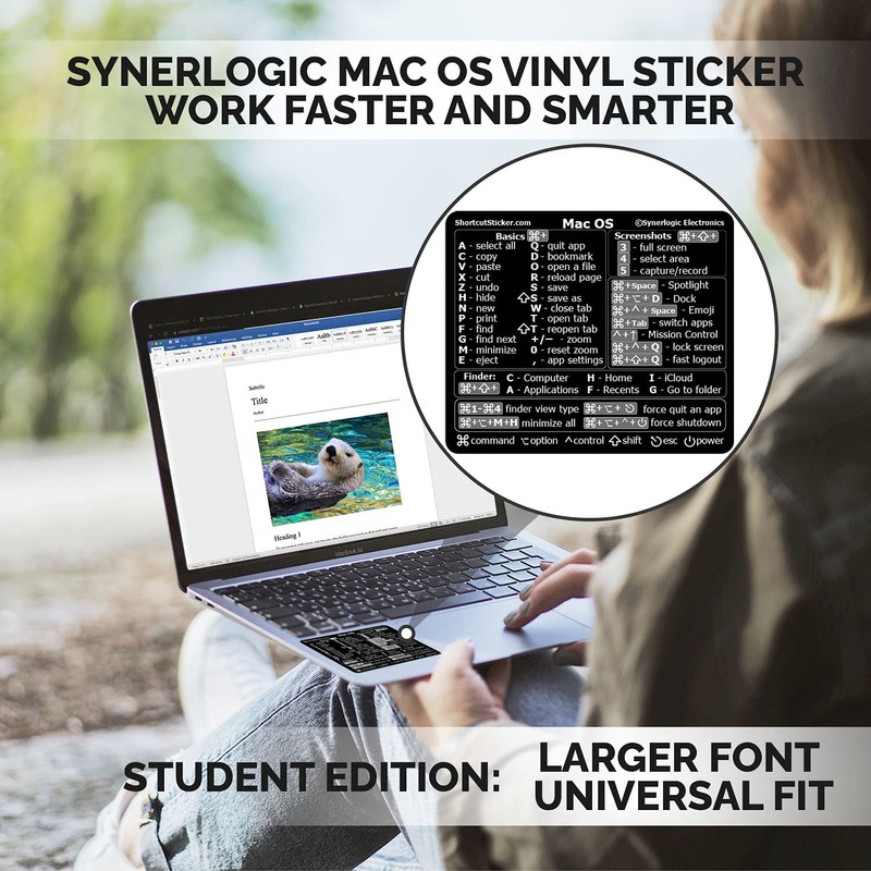 Synerlogic (Universal/Neo/Air/Pro) Mac OS Reference Keyboard Shortcut Sticker, Laminated Vinyl