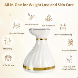 Cellulite Massagegerät, Vibrastone Neuropathie, 6 in 1 Ultraschall Anti Cellulite Massagegerät, Mini Massagegerät mit Ultraschall R/F rotes und blaues Licht, Vibration Lymphdrainage Gerät für Hände