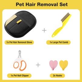 Gvwoye Pet Hair Removal Glove - Electrostatic Pet Hair Remover, Cat & Dog Hair Remover Tool for Couch, Furniture, Carpet, Car Seat, Curtain, Reusable Double Sided Cat Grooming Gloves (1PC)