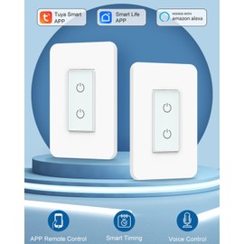 Nexete Smart Dual Light Switch, 2 in 1 Single Pole Double, Remote Voice Control Smart Life App Compatible With Alexa Google Assistant, 2.4GHz Wi-Fi Neutral Wire Required, White (2-Pack)