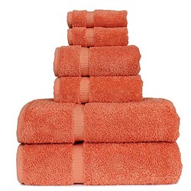 Luxury Hotel & Spa Collection, Quick Dry 100% Turkish Cotton, 700 GSM, Eco Friendly Towel, Bathroom and Kitchen Dobby Border Towels, 2-Bath Towel, 2-Hand Towel, 2-Washcloth (Bundle Set of 6, Coral)