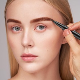 Apooliy Waterproof Eyebrow Pen, 4-Fork Microblading Eyebrow Pencil, 2-in-1 Eye Brow Pen For Women, Eyebrow Definer，Long-Lasting Eyebrow Makeup Pen