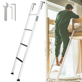 Marudina Pre-Assembled 4-Step Ladder with 1.2" Hooks, 57"-61" Height Range, Heavy-Duty Metal Frame, 300 lbs Capacity, Anti-Slip, Easy to Clean – Perfect for Bunk Beds, Dorms, and Kids' Rooms (White)
