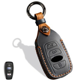 Aoocar Leather Key Fob Cover, Compatible with Subaru Forester CrossTrek Outback Ascent Legacy Impreza WRX BRZ STI, etc, Retro Style No Screw Design Smart Key Holder Protector(4 Button, Black)