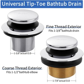 Chrome Bathtub Drain Tip-Toe Tub Trim Set with Two-Hole Overflow Faceplate Bathroom Tub Drains Replacement Conversion Tub Drain Kit Assembly with Universal Fine & Coarse Thread