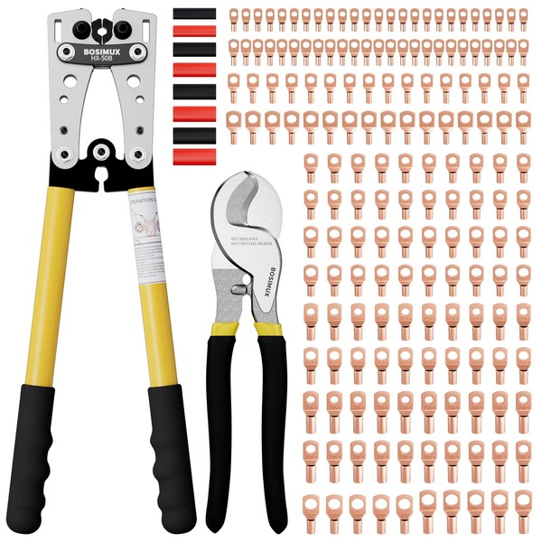 Battery Cable Lug Crimping Tool with 180pcs Copper Wire Lugs,