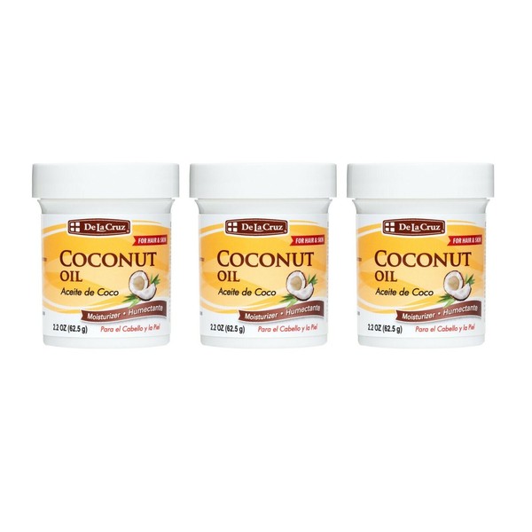 De La Cruz Coconut Oil, No Parabens or Dyes, Packed in USA 2.2 OZ.  (3 JARS)