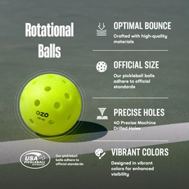 OZO Pickleball - Set of 100 Outdoor Balls, 40 Holes, Rotational Mould