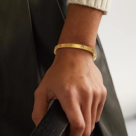 Suyi Gold Bangle Bracelet Crystal 18k Gold-Plated Cuff Bracelet for Women Simple Cubic Zirconia Bracelets 6.3in Gold