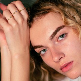 JSJOY Initial Ring Non Tarnish Gold Rings Heart Birthstone Rings for Teen March Birthday Gifts for Women Soul Sister Cute M Letter Aquamarine Jewelry for Bestie