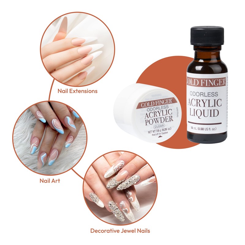 GoldFinger Odorless Acrylic Nails Kit, Professional Acrylic Liquid 0.5fl.oz. and