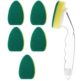 Kitchen Sink Cleaning Brush Portable Dish Wall Sponge Pads Dish Wall Refills Replacement Sponge Includes 1 Dishwasher Rod and 6 Replacement Heads for Sink Dish Wall Cleaning Brush Pack of 7
