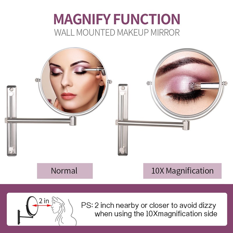 Nicesail 8 Inch Double-Side Wall Mounted Mirror Magnified 10x Makeup