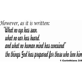 S1004 1 Corinthians 2:9 What No Eye Has Seen, What No Ear Has Heard, and What No Human Mind Has Conceived... 11 x 22 Beautiful Bible Verse Quote Vinyl Wall Decal by Scripture Wall Art