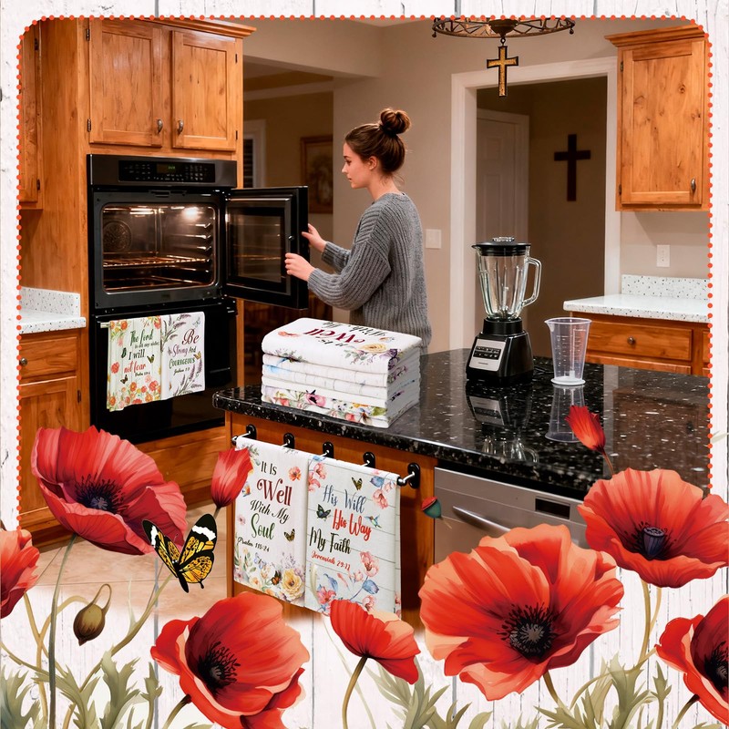 Hahafelt 12 Pcs Christian Kitchen Dish Towels Gifts Bulk Floral