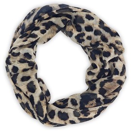styleBREAKER Women's Loop Tube Scarf with Leopard Pattern, Lightweight Summer Scarf Made of Viscose, Neckerchief for Spring and Summer, Soft and Airy, beige / black, Unit size