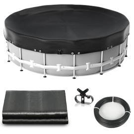 Abimars Thickened Pool Cover for Above Ground Pools, 2025 Upgrade 12ft Round Pool Winter Cover with Winch & Cable, Dual-Coated for UV and Aging Protection, Tear-Resistant Without Stitching, Black