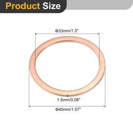 sourcing map M33 Flat Washer, 6 Pcs Copper Ring Flat Washers 40mm OD 1.5 Thick Metal Sealing Gasket Ring for Screws Bolts Nuts