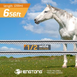 Electric Fence Poly Tape, Heavy-Duty Sure Shock PVC, Electric Fence for Livestock, 656ft(200m), 1/2 Inch, White and Black