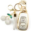 Rayslesan Sparkly Key Fob Cover with Cherry Keychain, Bling TPU Smart Key Case for Women, Compatible with Subaru Ascent Forester WRX Crosstrek Impreza Outback Legacy STI BRZ (4-Button, Gold White)