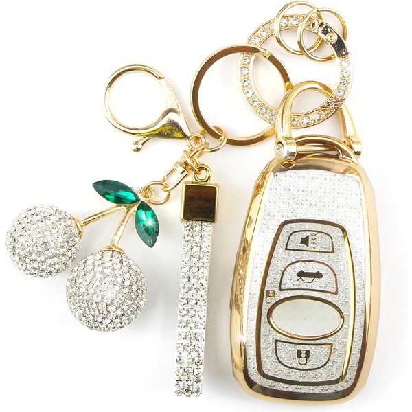 Rayslesan Sparkly Key Fob Cover with Cherry Keychain, Bling TPU