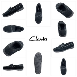 Clarks Mens Suede Leather Moccasin Slipper 22SH-011 - Faux Fur Lining Cushion Comfort Insole - Indoor Outdoor Slippers For Men (11 M US, Black)