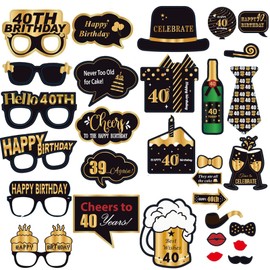 XUOTNG 32pcs Photo Props Happy Birthday Props Happy 40th Birthday, Photo Props Funny DIY, Photo Booth, Photo Booth for Party, Photo Booth