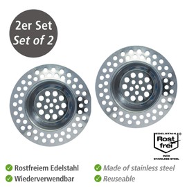WENKO Abfluss-Sieb Edelstahl 2er Set rostfrei, 7 x 7 cm, Glänzend