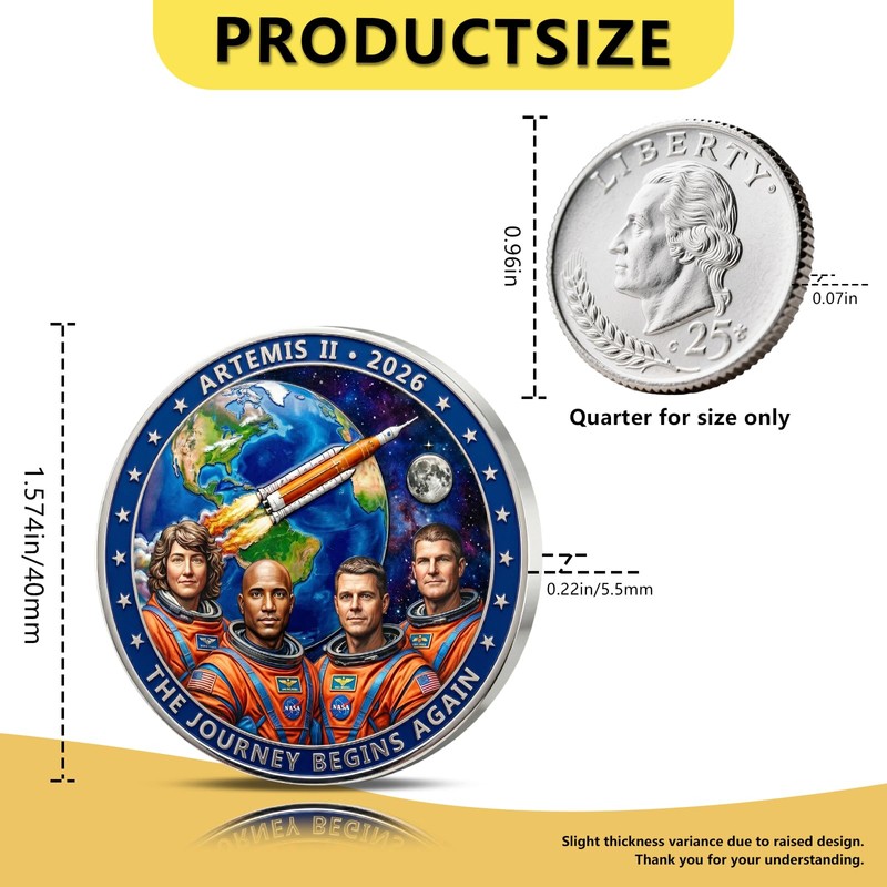 Artemis II Inspired Challenge Coin with Acrylic Case, Double-Sided Deep