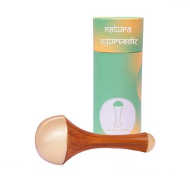 HEALTHANDWEALTH Kansa Wand Face and Body Massager - 2 in 1 Massager with Comfortable Grip & Deep Relaxation Massage Tool Teak Wood Handle Cap Size Medium and Mini (Natural)