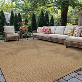 Rughsop Natural Easy Jute Reversible Indoor Outdoor Area Rug, Concentric Frame Design Weather-Resistant Woven Look Indoor Outdoor Carpet for Patio,Porch, Deck, Balcony & Backyard 5' x 7' Natural