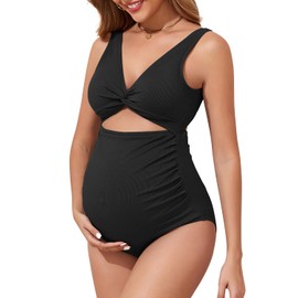 Century Star Maternity Swimsuit One Piece for Women Pregnancy Bathing Suit High Waist Maternity Swimwear Black XL