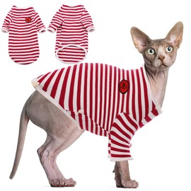 DENTRUN Hairless Cats Shirt Cat Wear Clothes Stripe Vest Best Hairless Cat's Adorable Clothes Cat's Pajamas Jumpsuit for All Season, Soft & Skin-Friendly