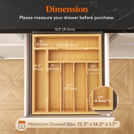 Lifewit Silverware Drawer Organizer Tray, Bamboo Cutlery Storage for Kitchen Drawer, 7 Compartment Flatware and Utensil Holder Divider for Spoons Forks Knives Tableware, Natural