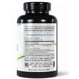 Healthfare Ginkgo Biloba 7500mg | 200 Capsules | Supports Focus & Memory | Vegan | Non-GMO | Made in The USA