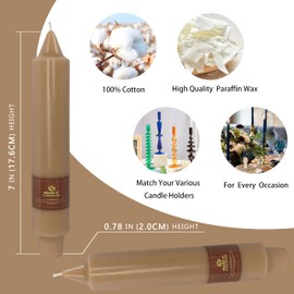 SEUCRWAX 7 Inch Short Taper Candles Handmade Unscented Set of 4 Smokeless Candlesticks Tapered Candle for Wedding Home Decoration Yoga(Brown)