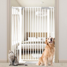 Amibud 51'' Extra Tall Cat Gate Barrier for Doorways Hallways, Pressure Mounted Pet Dog Gates No Drilling Easy Walk Thru, Cat Fence Indoor Climb Proof 30-33'' Wide (White)