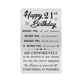 MOQIYXL Happy 21st Birthday Card for Men Women, Small Engraved Wallet Card for 21 Year Old Birthday Gifts