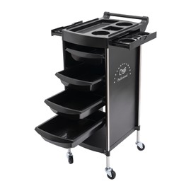 CNCEST 6-Tier Salon Trolley,Hairdressing Shelf with Handle and Lockable Rolling Wheels,4 Drawers and 2 Hair Dryer Holder Side Tray (Black)